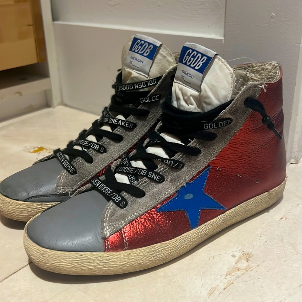 Red, blue, white, and grey Francy style Golden Goose. Barely used.